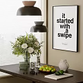 Chic Decorative Ornament Set with Vase Flowers Fruit Bowl and Wall Art for Home Tabletop