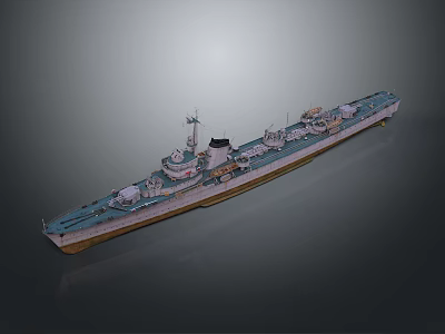 Classic Battleship Water Transport With Detailed Deck And Naval Turrets Design 3d model