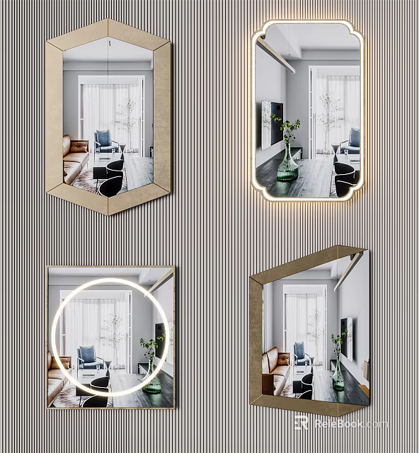 Modern Decorative Mirrors In Different Shapes For Living Room Interior Design 3d model 