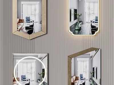 Modern Decorative Mirrors In Different Shapes For Living Room Interior Design 3d model