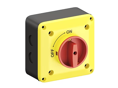 Industrial Equipment Control Device With Yellow Black Housing Red ON OFF Knob And Mounting Holes 3d model