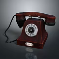 Vintage Brown Wooden Telephone With Rotary Dial And Black Handset Cord