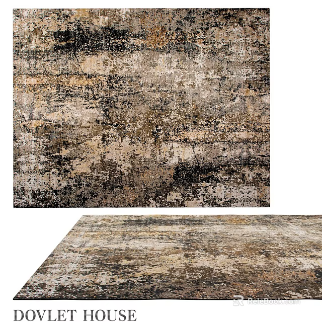 Square Rug Vintage Abstract Brown Beige Black Textured Pattern Design 3d model 