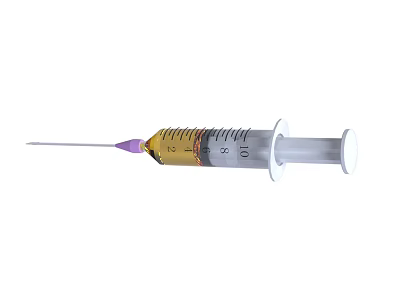 Professional Medical Syringe With Needle Clear Barrel Measurement Scale And Yellow Liquid 3d model