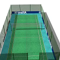 Green Tennis Court With Black Fence Advertising Logos And Fitness Sports Area