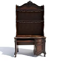 Antique Wooden Desk With Carved Details Upper Bookshelf And Drawers