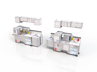 Commercial Kitchen Equipment With Stainless Steel Countertops Storage Cabinets And Hood Systems 3d model