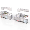 Commercial Kitchen Equipment With Stainless Steel Countertops Storage Cabinets And Hood Systems