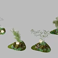 Diverse Plant Combinations With Trees Rocks Moss Small Green Plants And Glowing Orbs