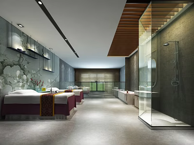 Elegant Beauty Salon Interior Design With Comfortable Beauty Beds And Marble Decor Elements 3d model