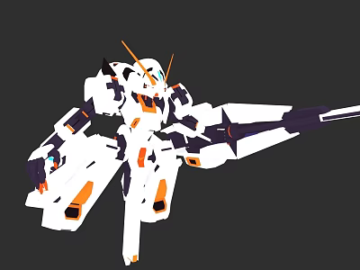White And Orange Mecha Robot With Long Weapon And Complex Structure Design 3d model