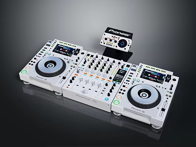 Professional DJ Musical Instruments Pioneer Turntables Mixer And Audio Control Equipment Setup 3d model