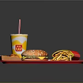 Delicious Fast Food Tray With Hamburger French Fries Nuggets And Soft Drink