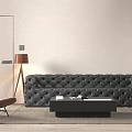 Modern Tufted Black Sofa And Rectangular Coffee Table Set With Area Rug And Floor Lamp 3d model