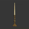 Elegant Golden Candlestick With Tall Candle On Decorative Base Design
