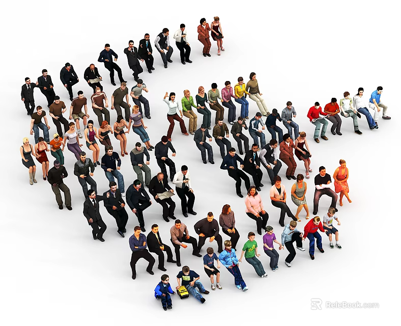 Group of People Arranged in Heart Shape Formation on White Background 3d model 