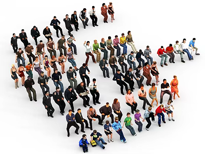 Group of People Arranged in Heart Shape Formation on White Background 3d model