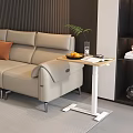 Modern Side Table Next to Beige Sofa with Brown Vertical Striped Wall Fruits Plant Glass