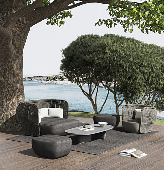 Modern outdoor sofa outdoor leisure sofa coffee table combination 3d model