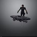 Futuristic Sci-Fi Character With Red Hair Standing By Alien Creature On Flying Vehicle