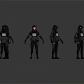 Futuristic Sci Fi Characters With Tech Gear In Different Poses On Dark Background 3d model
