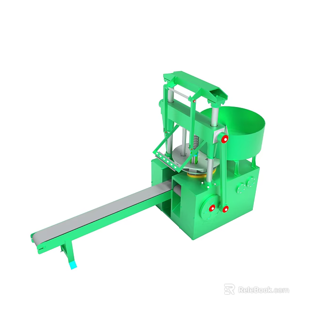 Green Industrial Forming Machine With Conveyor Belt And Hopper 3d model 