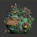Natural Scene Decorated Green Globe With Miniature Plants Small Trees And Grass