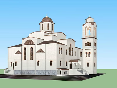 Elegant Office Building With White Exterior Dome Tower And Steps Design 3d model
