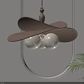 Modern Wooden Chandelier With Curved Blades And Three Spherical Bulbs For Contemporary Interior
