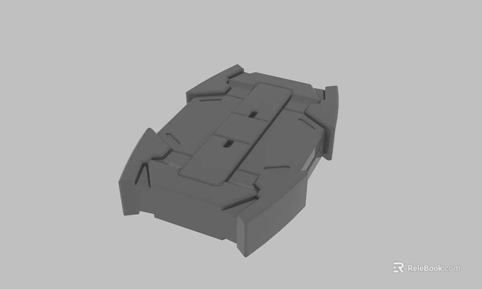 Gray 3D Modeled Mechanical Enclosure With Geometric Shapes And Grooves Structure 3d model 