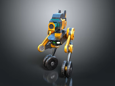 Futuristic Mechanical Game Movie Character With Yellow Blue Body And Wheels 3d model