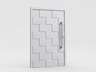 Modern White Hinged Door With Geometric Panel Pattern And Metal Handle 3d model