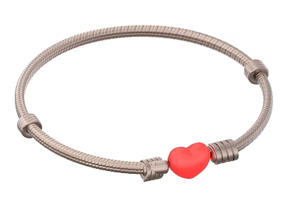Silver Bracelet with Metallic Chain and Red Heart Pendant Fashionable Jewelry Accessory 3d model
