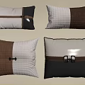 Modern Decorative Pillows In Neutral Tones With Leather Fabric Patchwork And Buckle Details
