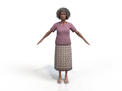 Elderly Woman In Purple Top And Patterned Skirt Standing With Arms Outstretched 3d model