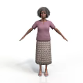 Elderly Woman In Purple Top And Patterned Skirt Standing With Arms Outstretched
