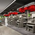 Modern Supermarket Interior With Shelves Full Of Products And Shoppers