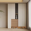 Modern Shoe Cabinet With White Light Wood Design Drawers And Decorative Figurine