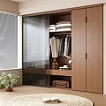 Modern Wooden Wardrobe Sliding Door Design With Open Hanging Clothes And Storage Space