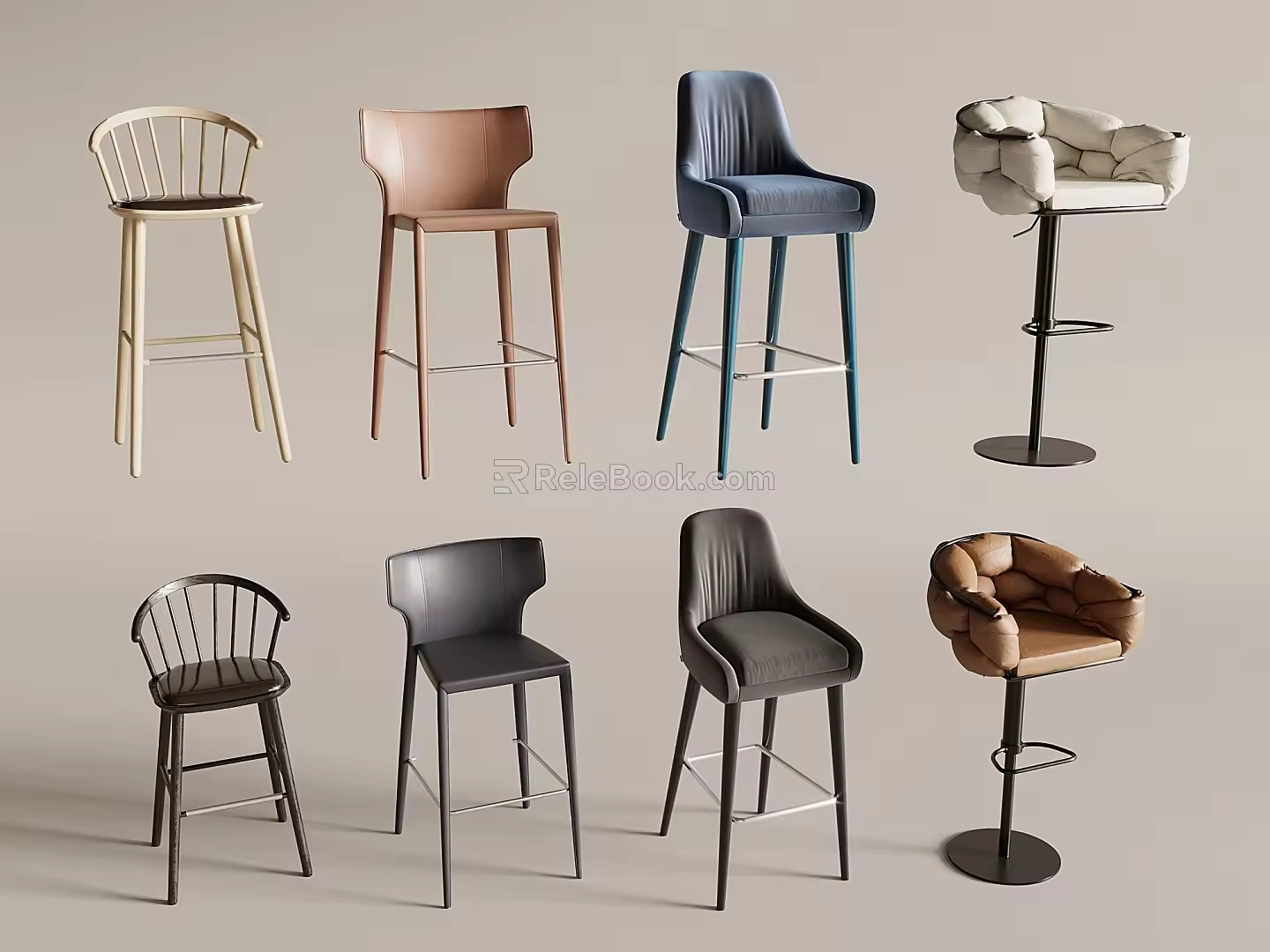 Modern Bar Chair Bar Stool Soft Bag Bar Chair High Stool Backrest Leather Bar Chair with Armrest Bar Chair without Armrest 3d model