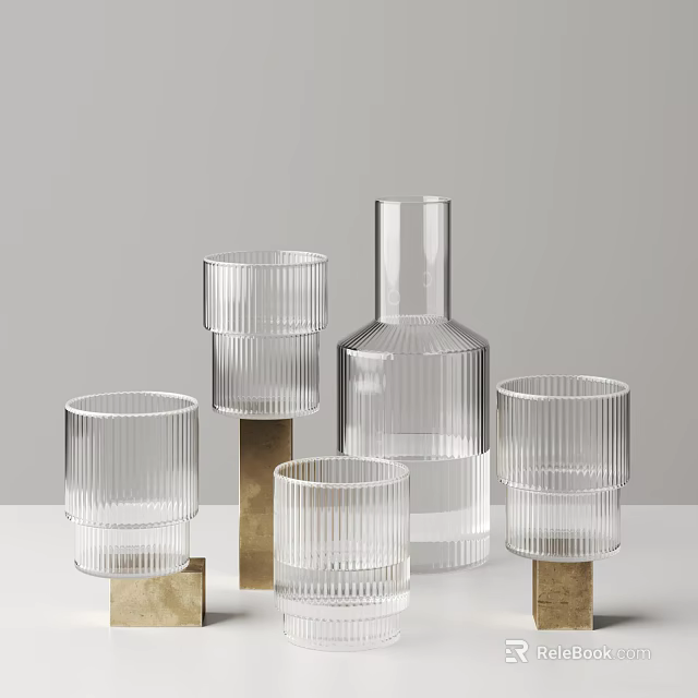 Transparent Glass Vases With Golden Bases And Various Shapes For Fresh Flowers On White Tabletop 3d model 