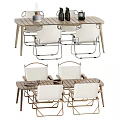 Modern Wooden Table and White Chair Set with Metal Frames and Contemporary Design