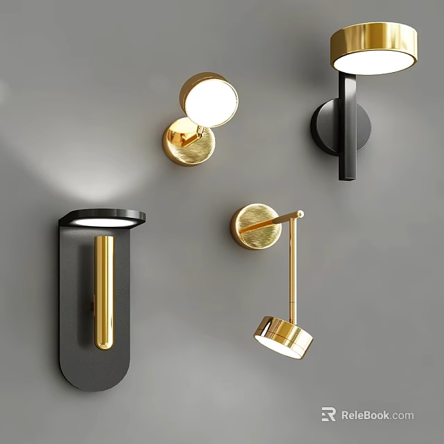 Modern Gold And Black Metal Wall Sconces With Minimalist Design For Interior Decor 3d model 