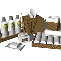 Stylish Bathroom Accessories With Wicker Holders Soap Bottles Rolled Towels And Fragrance Sticks