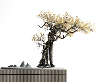 New Chinese-style Ornaments Bonsai Iron Plant rockery Decorative Cabinet Jewelry 3d model