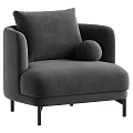 Soft Plush Beige Single Sofa With Round Decorative Pillow And Black Metal Legs