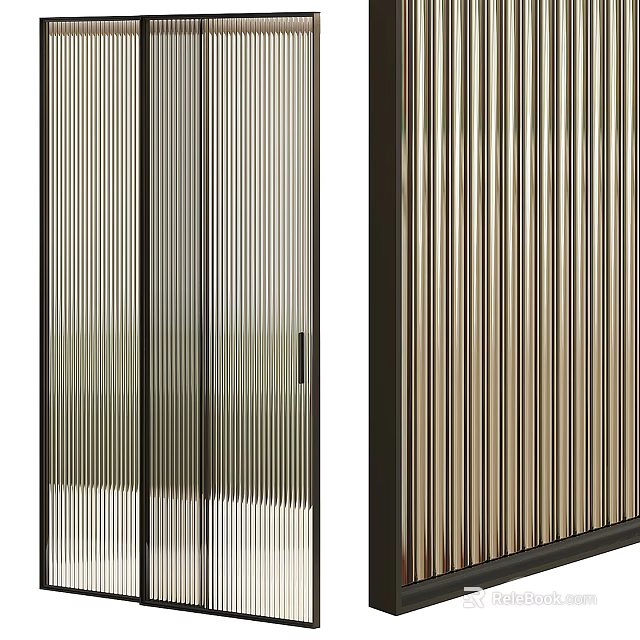 Modern Sliding Doors With Vertical Striped Glass And Black Metal Frame 3d model 