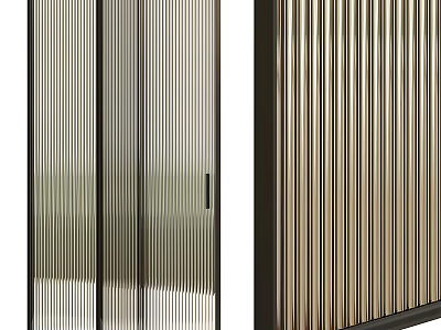 Modern Sliding Doors With Vertical Striped Glass And Black Metal Frame 3d model