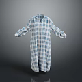 Blue White Plaid Long Sleeve Loose Fit Shirt Style Comfortable Home Wear Robe