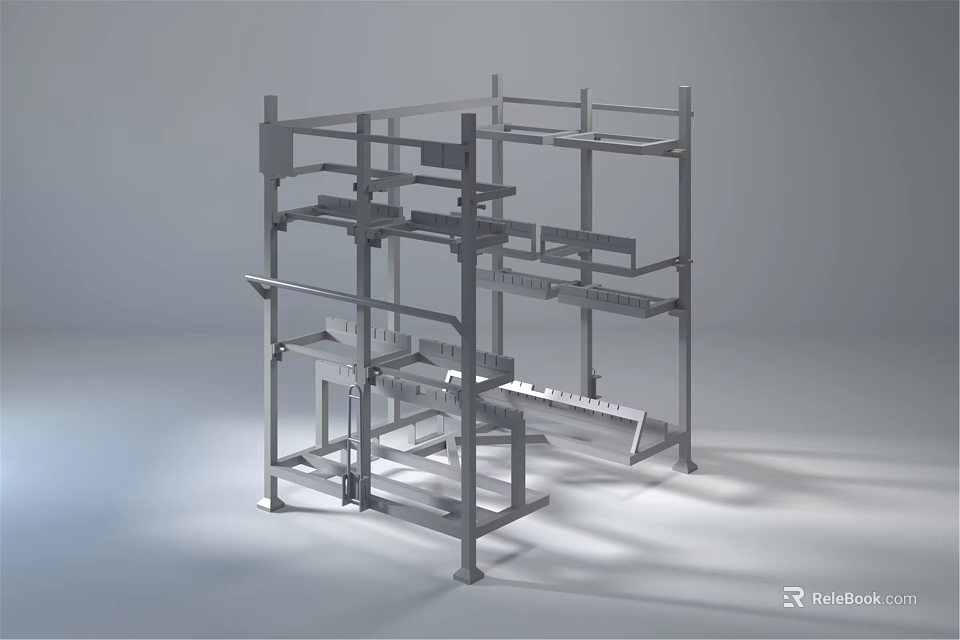 Sturdy Industrial Metal Frame Storage Rack With Multi Layer Shelving Design 3d model 